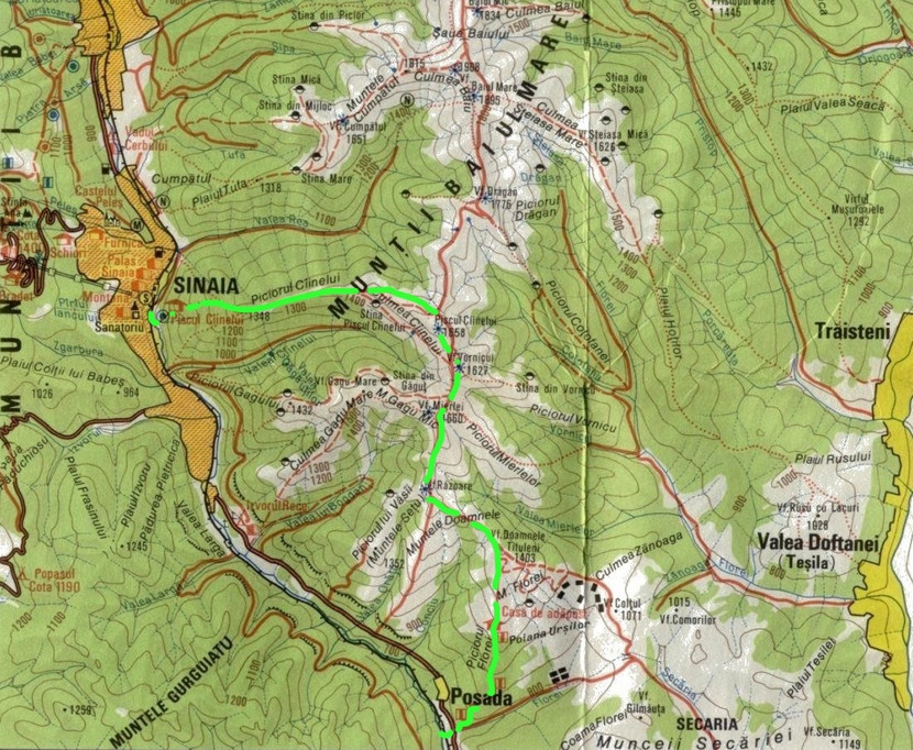 Harta Muntii Baiului traseu Sinaia - Posada